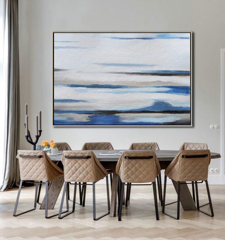Original Abstract Painting Extra Large Canvas Art,Horizontal Palette Knife Contemporary Art,Hand Paint Large Art,Brown,White,Blue,Grey.etc